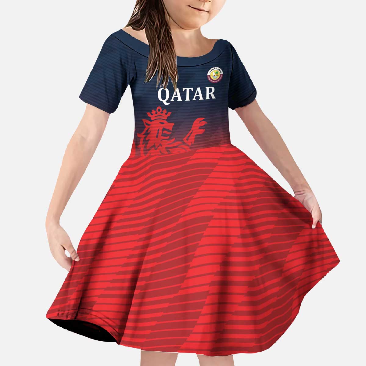 Custom Qatar Cricket Family Matching Off The Shoulder Long Sleeve Dress and Hawaiian Shirt Red Sporty Pattern - Wonder Print Shop