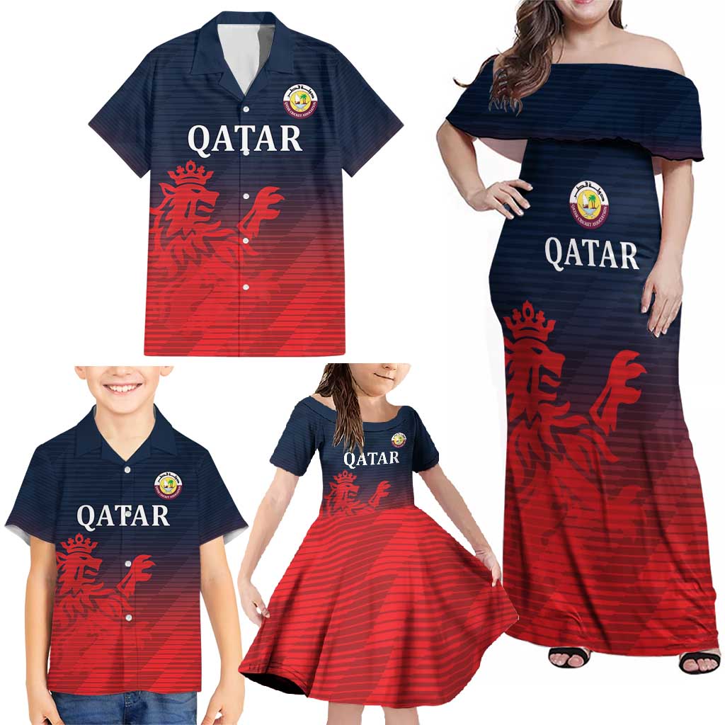 Custom Qatar Cricket Family Matching Off Shoulder Maxi Dress and Hawaiian Shirt Red Sporty Pattern LT9 - Wonder Print Shop
