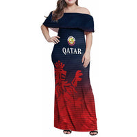 Custom Qatar Cricket Family Matching Off Shoulder Maxi Dress and Hawaiian Shirt Red Sporty Pattern LT9 - Wonder Print Shop