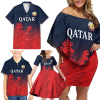 Custom Qatar Cricket Family Matching Off Shoulder Short Dress and Hawaiian Shirt Red Sporty Pattern LT9 - Wonder Print Shop