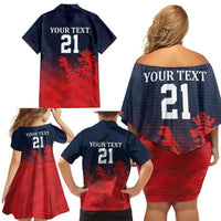 Custom Qatar Cricket Family Matching Off Shoulder Short Dress and Hawaiian Shirt Red Sporty Pattern LT9 - Wonder Print Shop