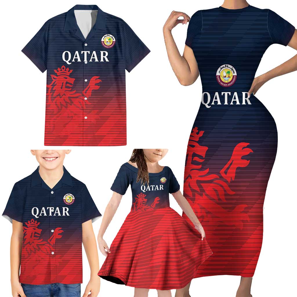 Custom Qatar Cricket Family Matching Short Sleeve Bodycon Dress and Hawaiian Shirt Red Sporty Pattern - Wonder Print Shop