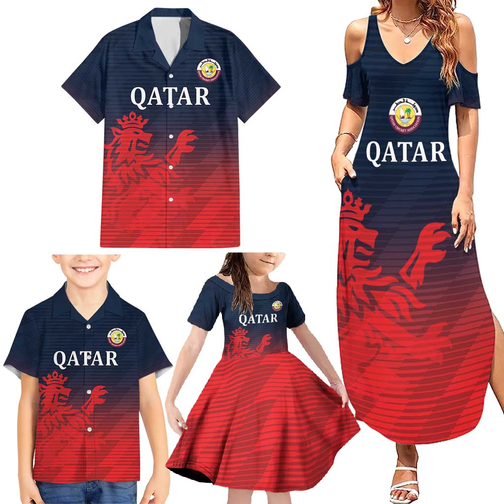 Custom Qatar Cricket Family Matching Summer Maxi Dress and Hawaiian Shirt Red Sporty Pattern - Wonder Print Shop
