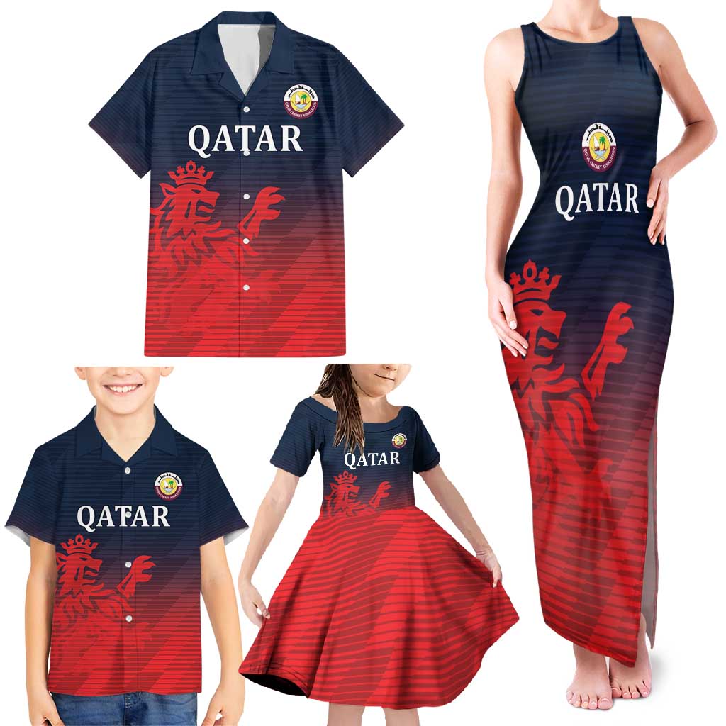 Custom Qatar Cricket Family Matching Tank Maxi Dress and Hawaiian Shirt Red Sporty Pattern - Wonder Print Shop