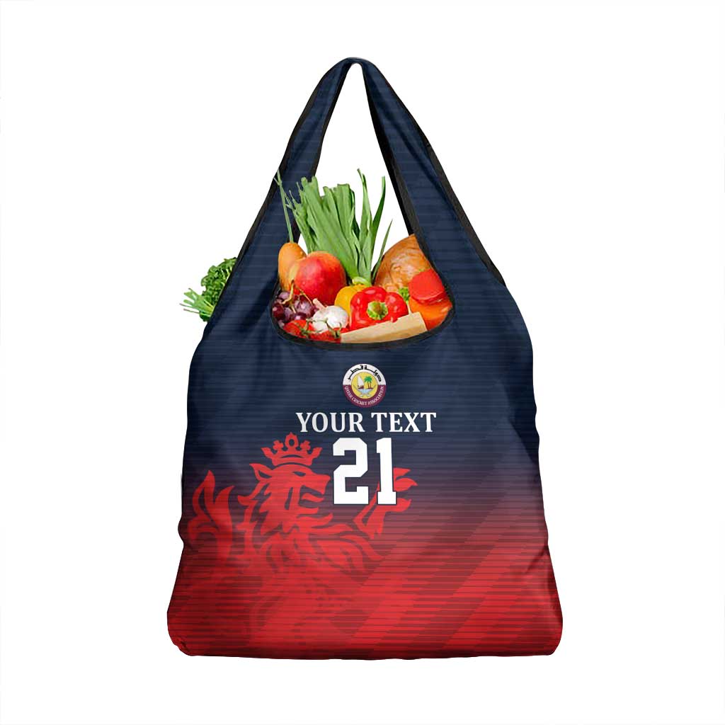 Custom Qatar Cricket Grocery Bag Red Sporty Pattern