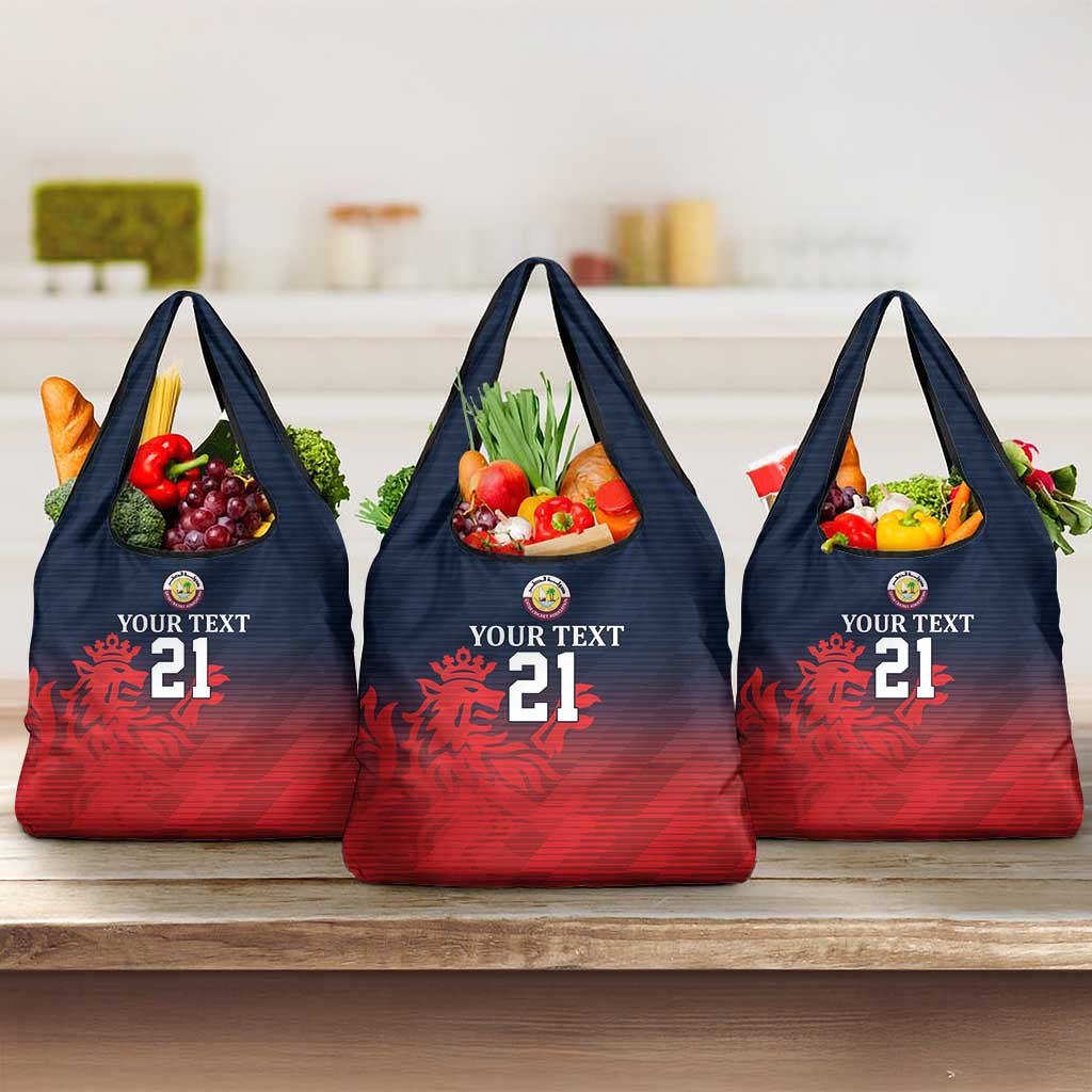 Custom Qatar Cricket Grocery Bag Red Sporty Pattern