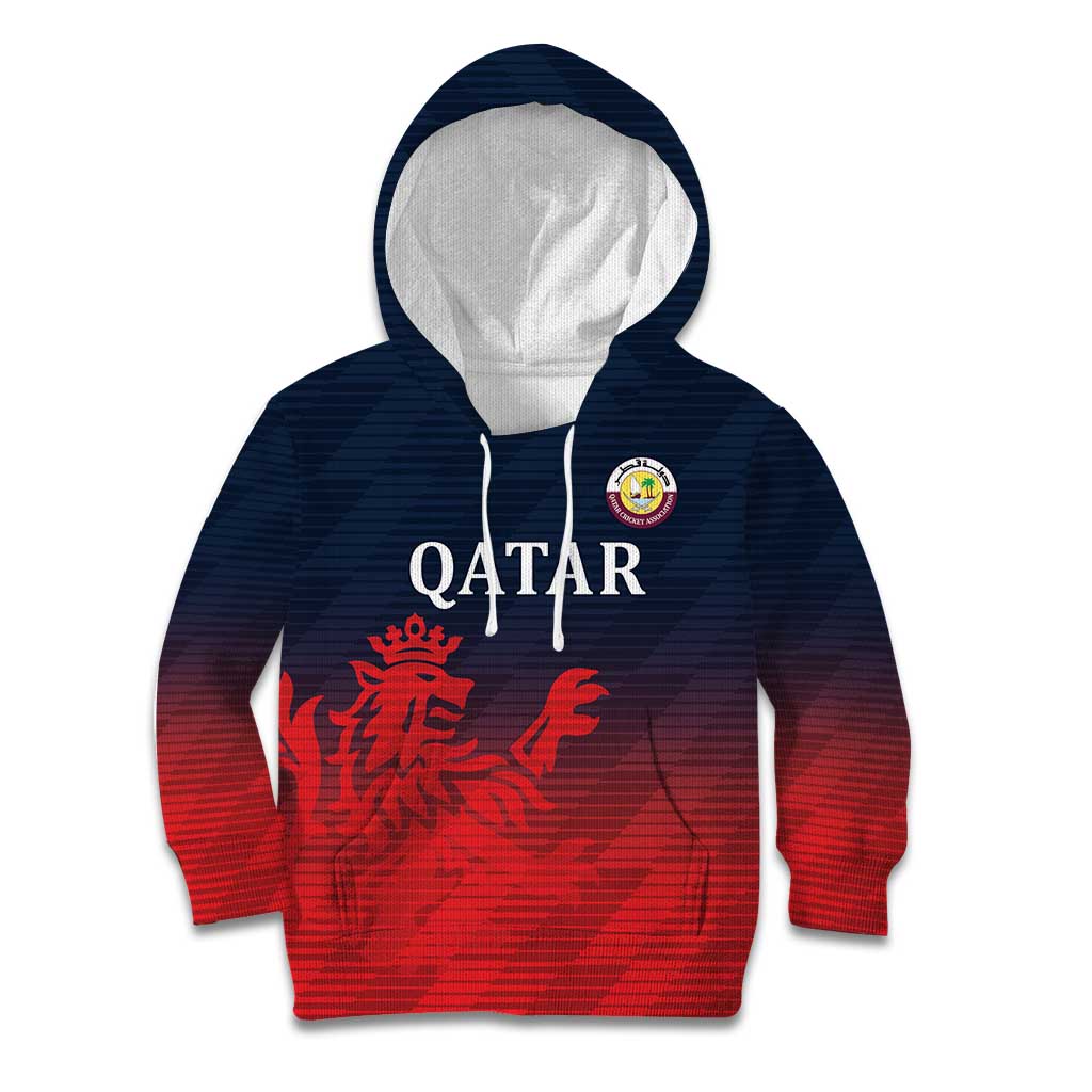 Custom Qatar Cricket Kid Hoodie Red Sporty Pattern - Wonder Print Shop