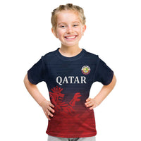 Custom Qatar Cricket Kid T Shirt Red Sporty Pattern - Wonder Print Shop