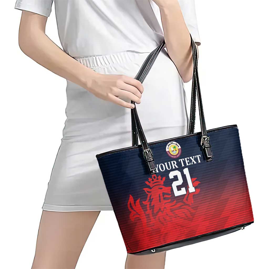 Custom Qatar Cricket Leather Tote Bag Red Sporty Pattern - Wonder Print Shop