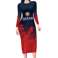 Custom Qatar Cricket Long Sleeve Bodycon Dress Red Sporty Pattern - Wonder Print Shop