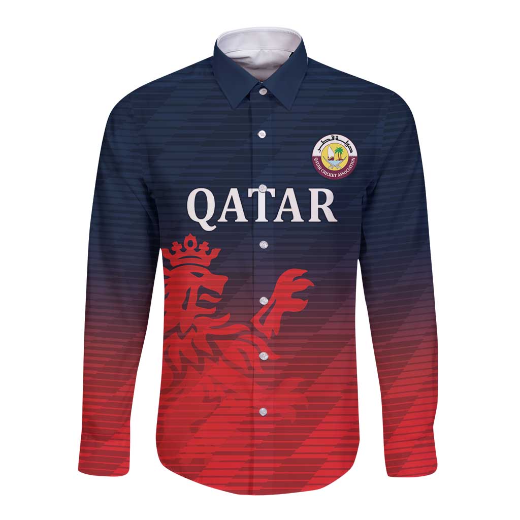 Custom Qatar Cricket Long Sleeve Button Shirt Red Sporty Pattern - Wonder Print Shop