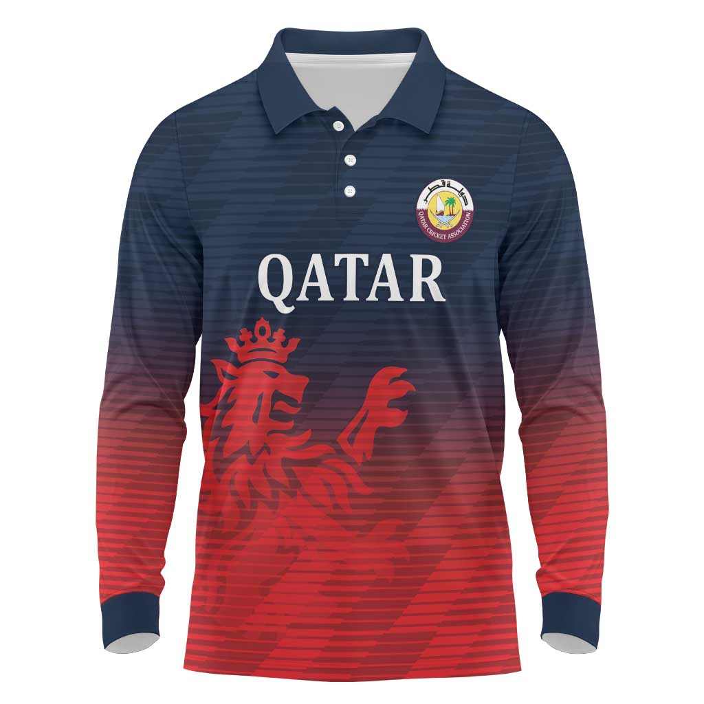 Custom Qatar Cricket Long Sleeve Polo Shirt Red Sporty Pattern - Wonder Print Shop