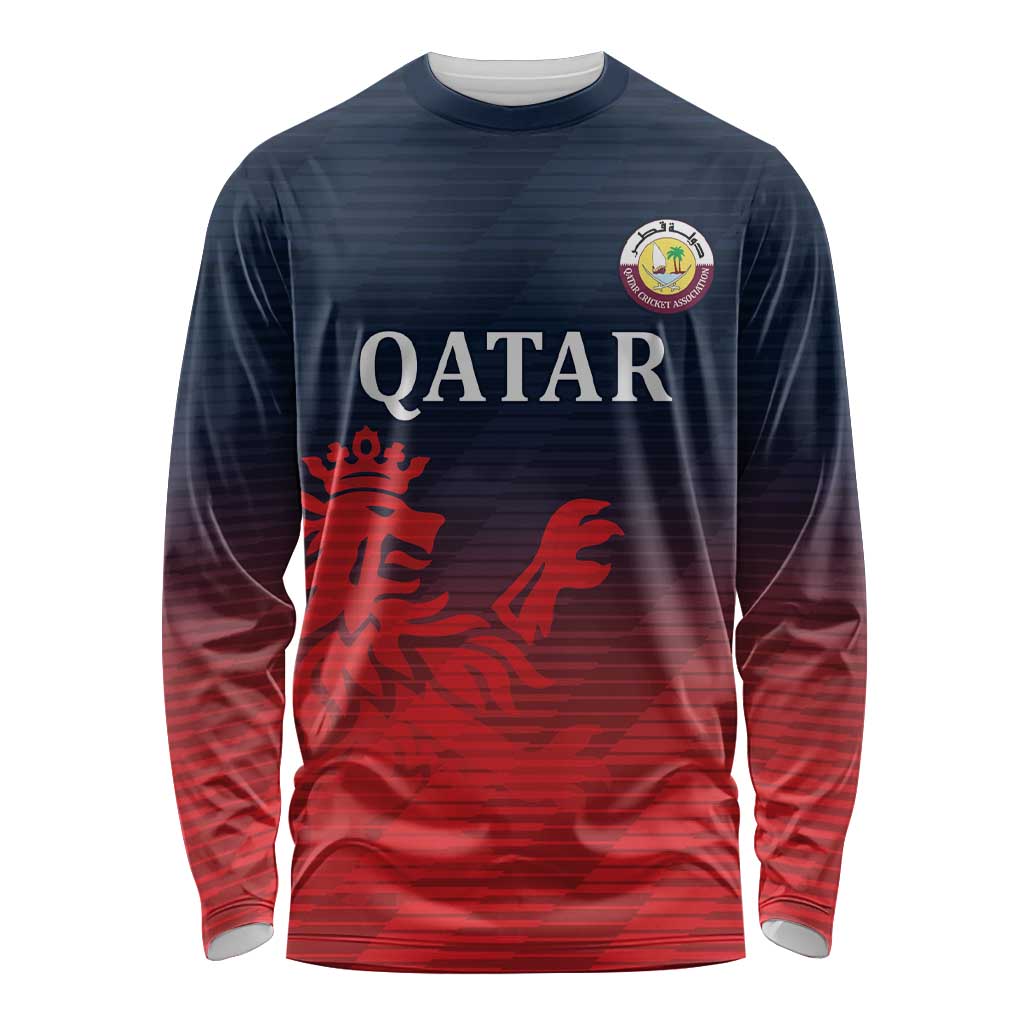 Custom Qatar Cricket Long Sleeve Shirt Red Sporty Pattern - Wonder Print Shop