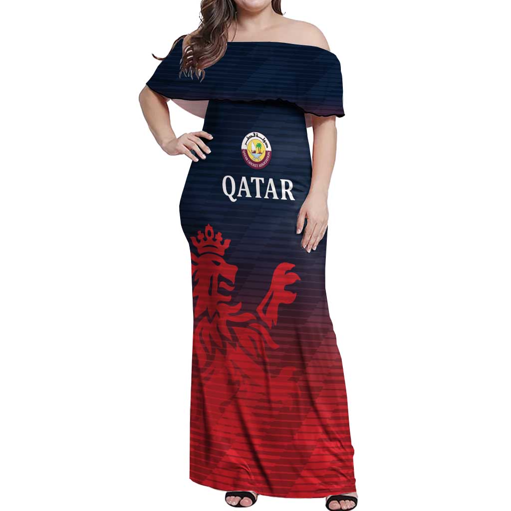 Custom Qatar Cricket Off Shoulder Maxi Dress Red Sporty Pattern - Wonder Print Shop