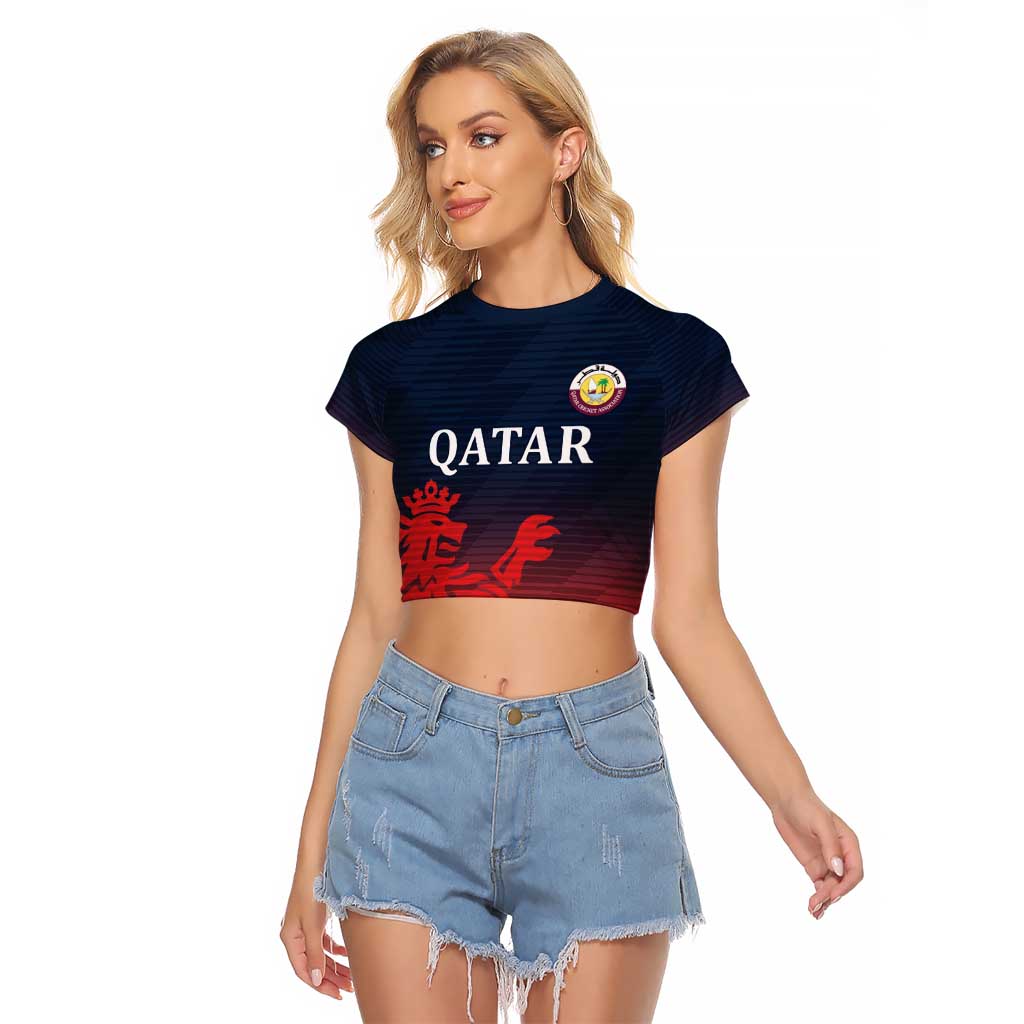 Custom Qatar Cricket Raglan Cropped T Shirt Red Sporty Pattern - Wonder Print Shop