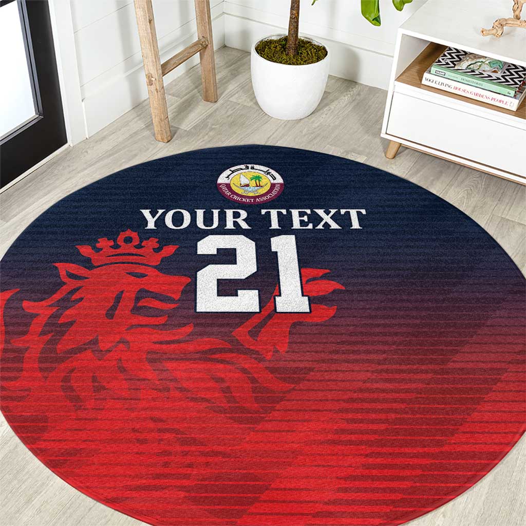 Custom Qatar Cricket Round Carpet Red Sporty Pattern
