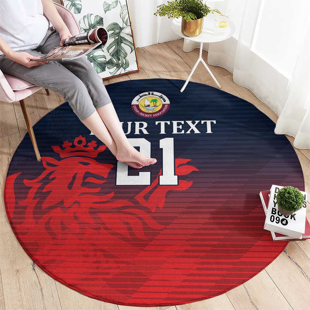 Custom Qatar Cricket Round Carpet Red Sporty Pattern