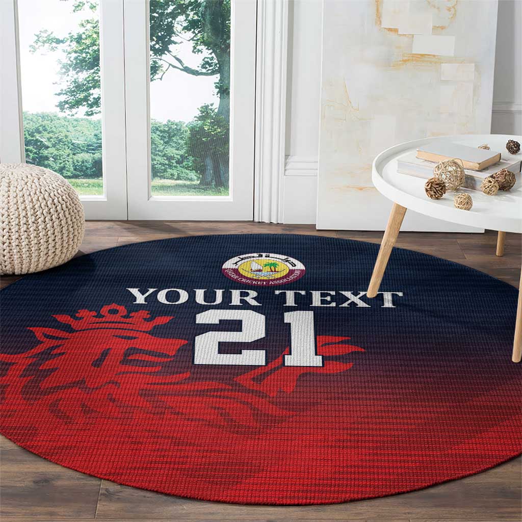 Custom Qatar Cricket Round Carpet Red Sporty Pattern