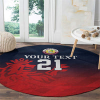 Custom Qatar Cricket Round Carpet Red Sporty Pattern