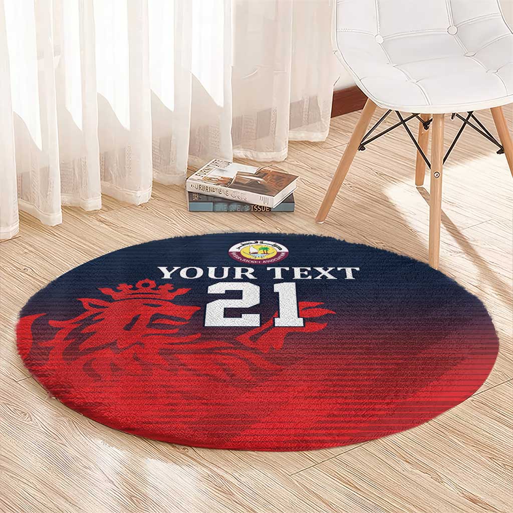 Custom Qatar Cricket Round Carpet Red Sporty Pattern