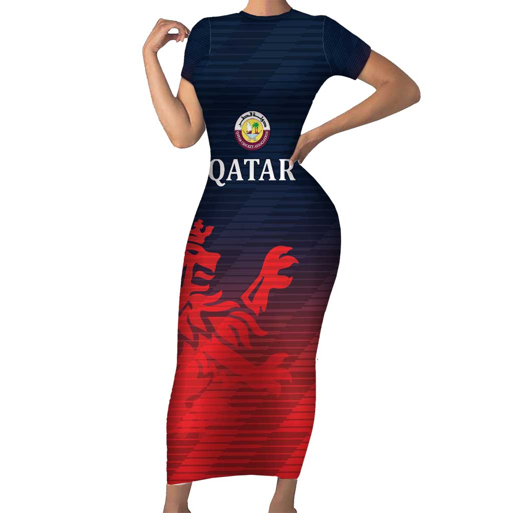Custom Qatar Cricket Short Sleeve Bodycon Dress Red Sporty Pattern - Wonder Print Shop