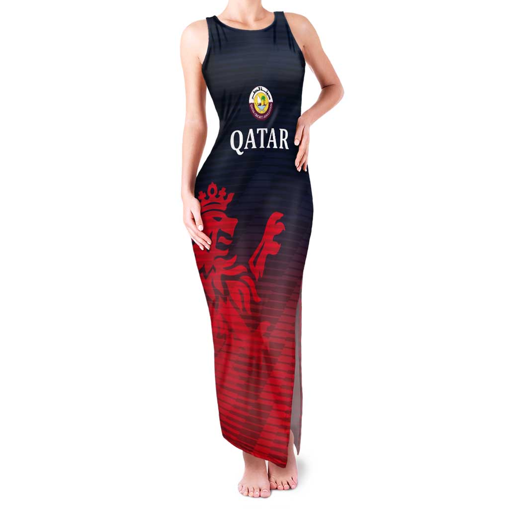 Custom Qatar Cricket Tank Maxi Dress Red Sporty Pattern - Wonder Print Shop