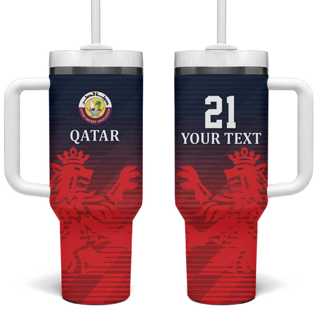 Custom Qatar Cricket Tumbler With Handle Red Sporty Pattern - Wonder Print Shop