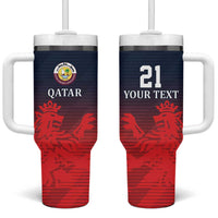 Custom Qatar Cricket Tumbler With Handle Red Sporty Pattern - Wonder Print Shop