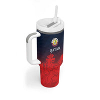 Custom Qatar Cricket Tumbler With Handle Red Sporty Pattern - Wonder Print Shop