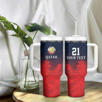 Custom Qatar Cricket Tumbler With Handle Red Sporty Pattern - Wonder Print Shop
