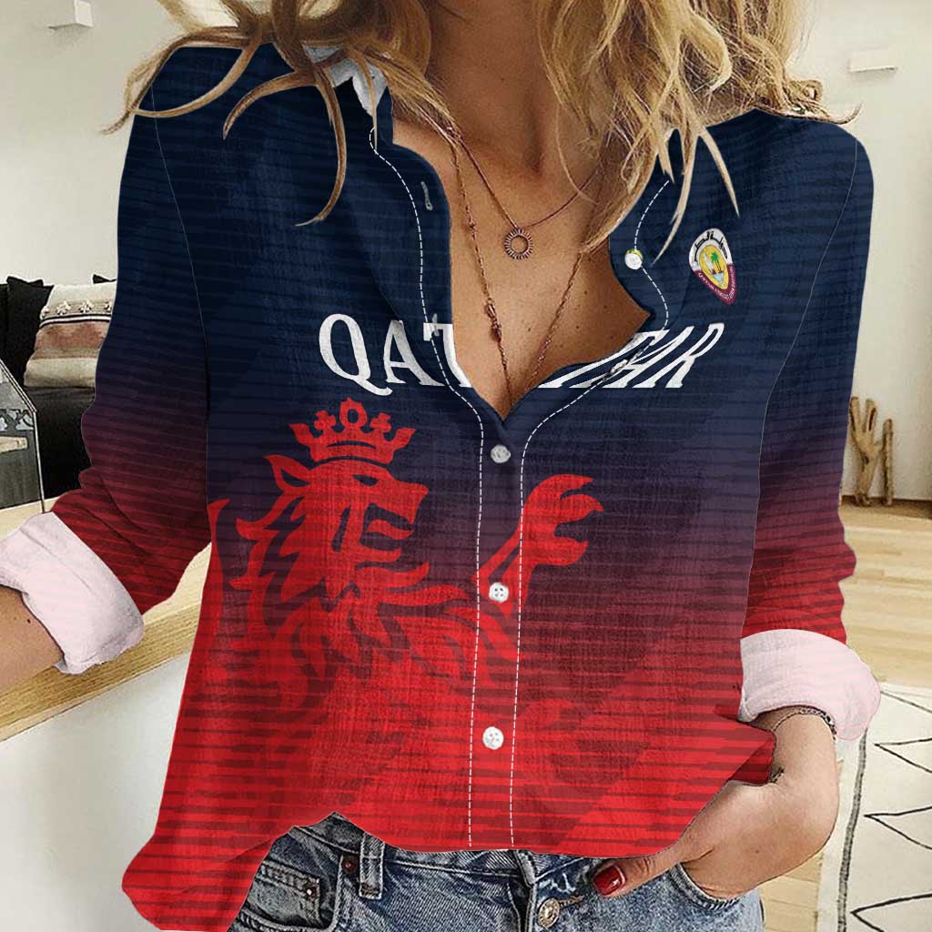 Custom Qatar Cricket Women Casual Shirt Red Sporty Pattern - Wonder Print Shop