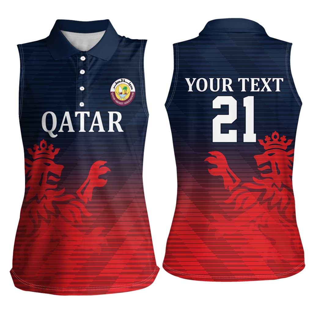 Custom Qatar Cricket Women Sleeveless Polo Shirt Red Sporty Pattern - Wonder Print Shop