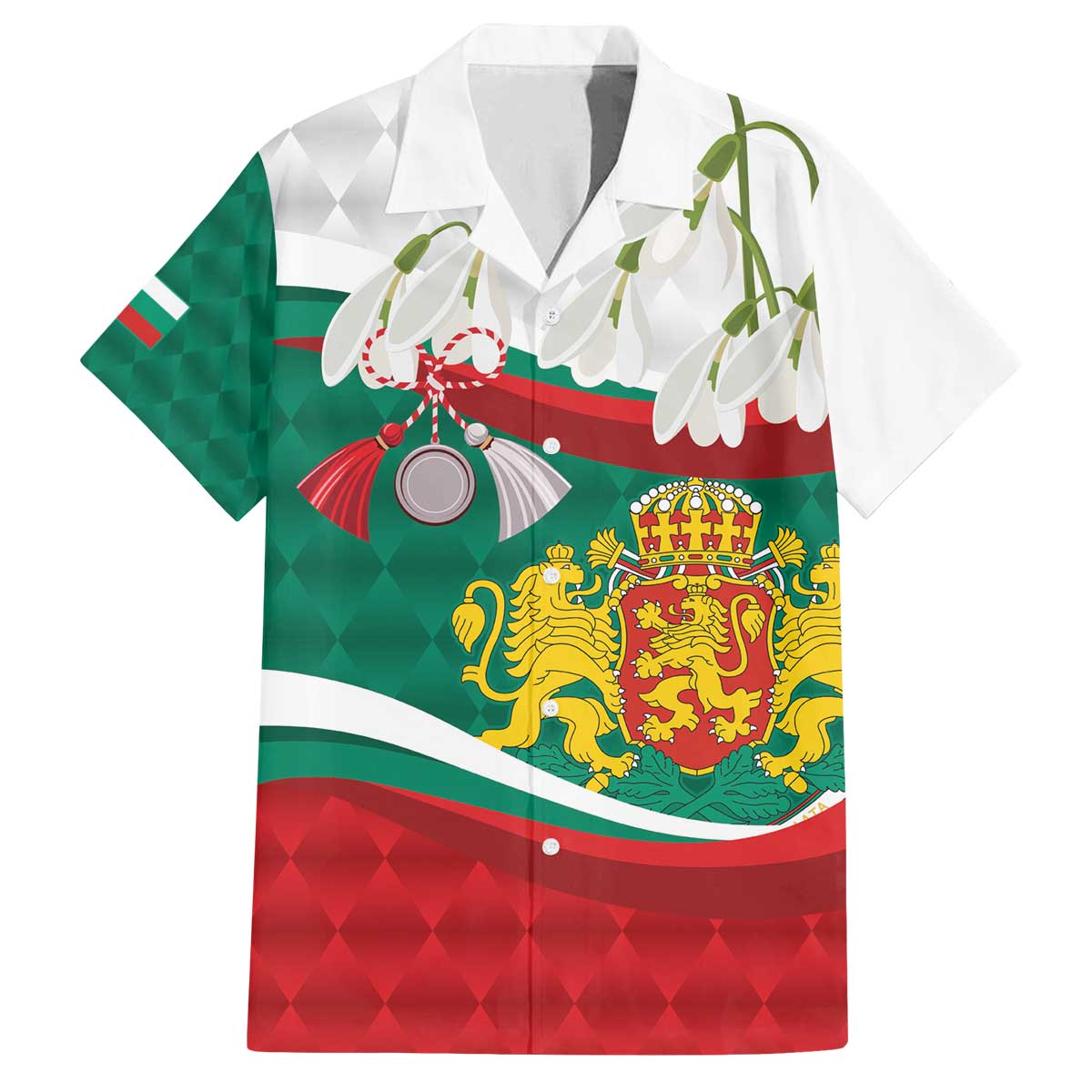 Republic of Bulgaria Personalized Family Matching Off The Shoulder Long Sleeve Dress and Hawaiian Shirt Crowned Golden Lion Suedinenieto Pravi Silata