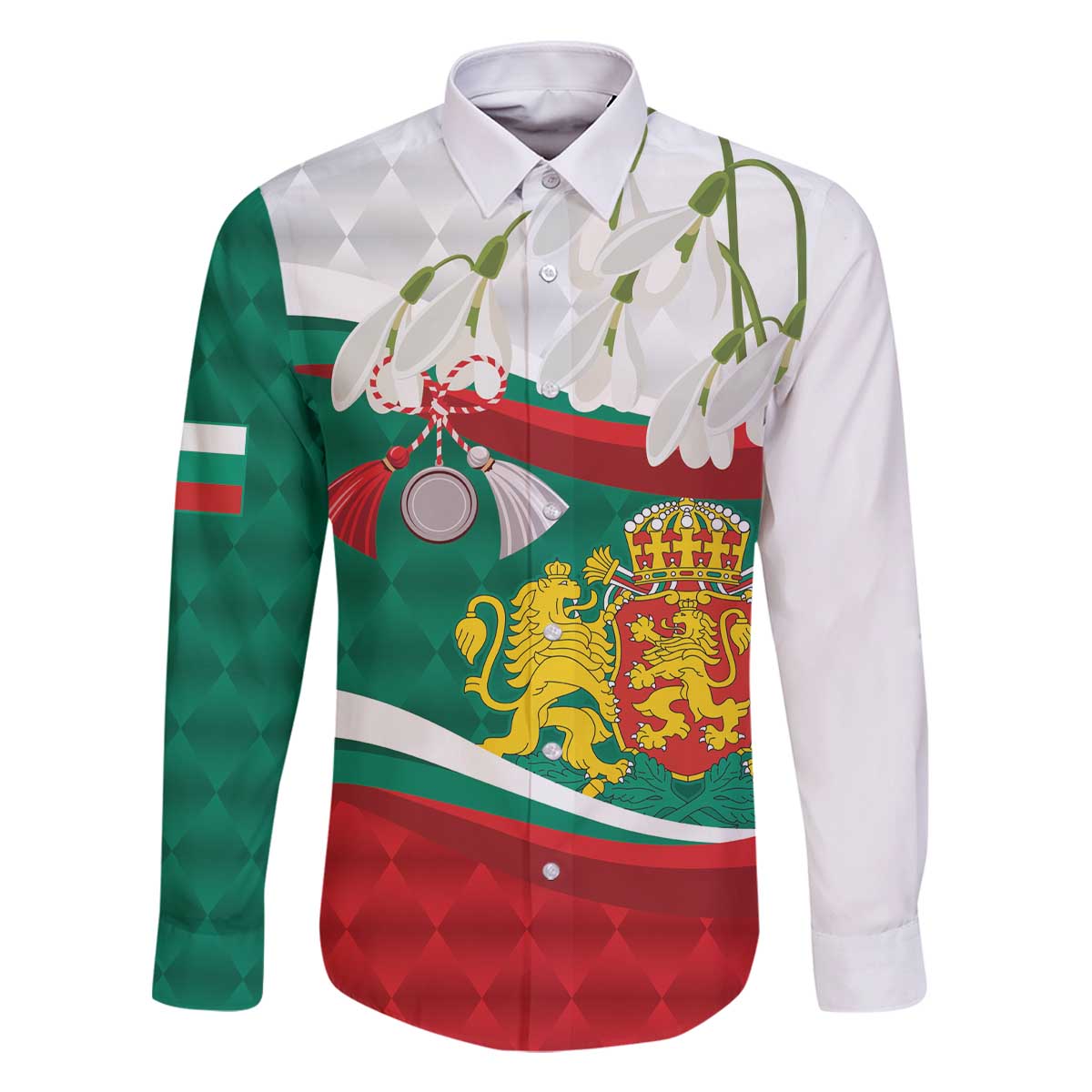 Republic of Bulgaria Personalized Family Matching Off The Shoulder Long Sleeve Dress and Hawaiian Shirt Crowned Golden Lion Suedinenieto Pravi Silata