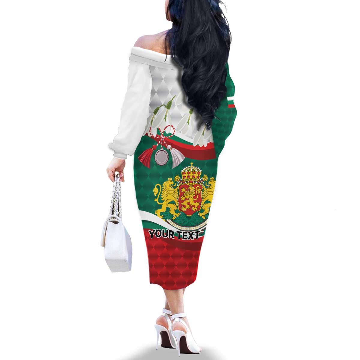 Republic of Bulgaria Personalized Family Matching Off The Shoulder Long Sleeve Dress and Hawaiian Shirt Crowned Golden Lion Suedinenieto Pravi Silata