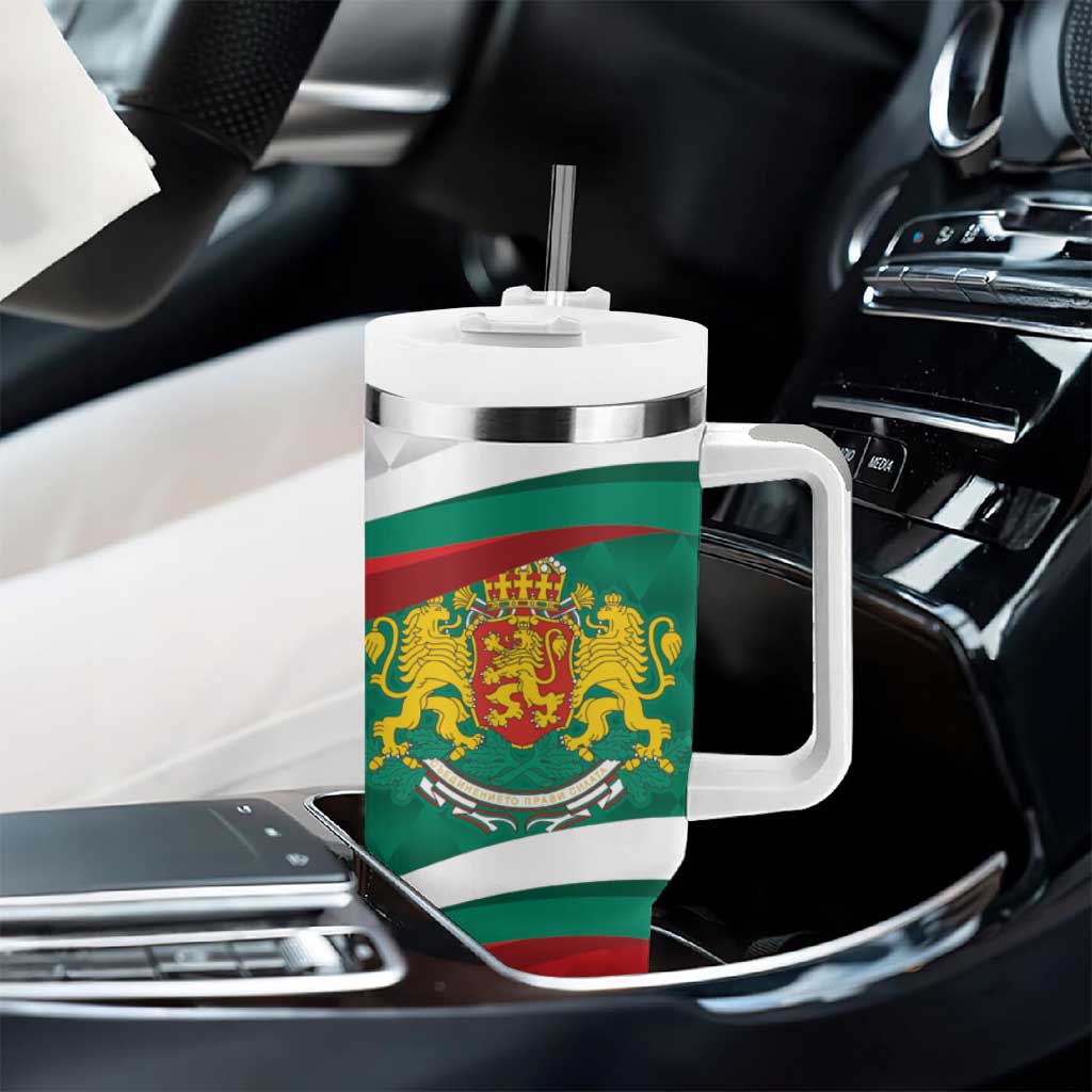 Republic of Bulgaria Personalized Tumbler With Handle Crowned Golden Lion Suedinenieto Pravi Silata