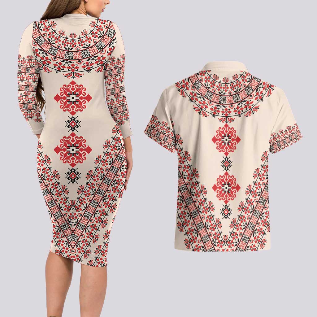 Baba Marta Day Martenitsa Couples Matching Long Sleeve Bodycon Dress and Hawaiian Shirt Traditional Bulgarian Embroidery