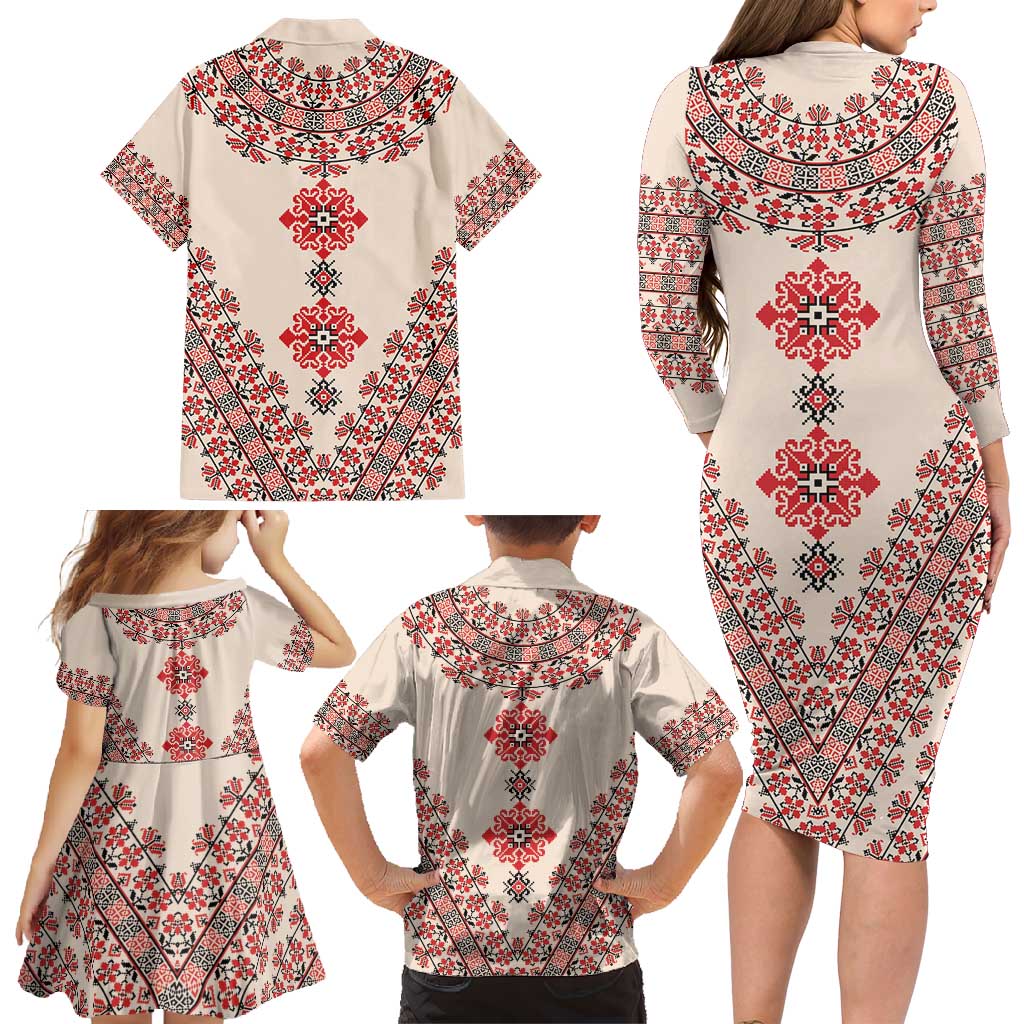 Baba Marta Day Martenitsa Family Matching Long Sleeve Bodycon Dress and Hawaiian Shirt Traditional Bulgarian Embroidery
