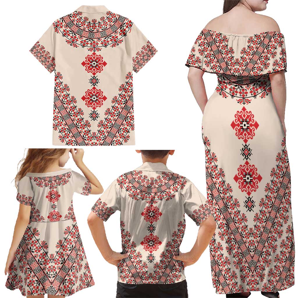 Baba Marta Day Martenitsa Family Matching Off Shoulder Maxi Dress and Hawaiian Shirt Traditional Bulgarian Embroidery