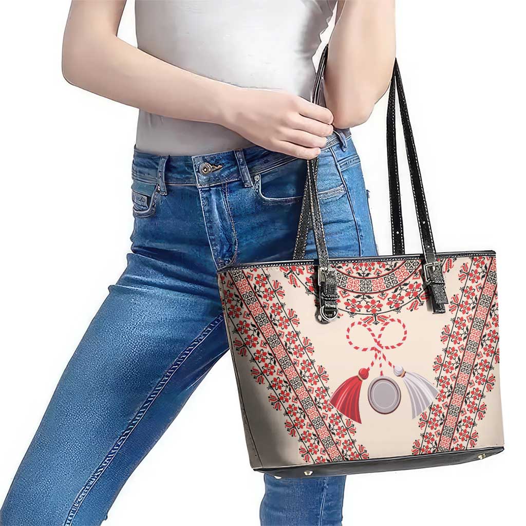 Baba Marta Day Martenitsa Leather Tote Bag Traditional Bulgarian Embroidery