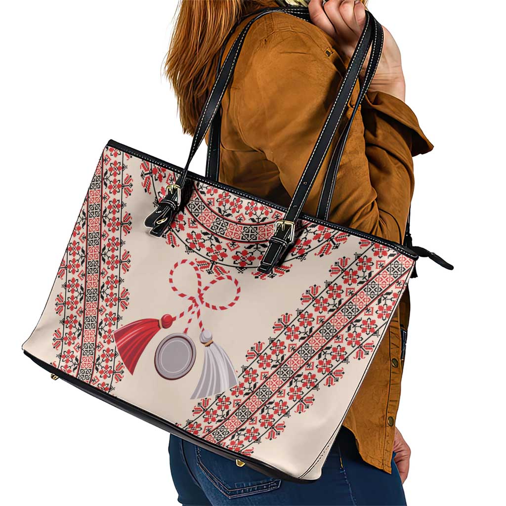 Baba Marta Day Martenitsa Leather Tote Bag Traditional Bulgarian Embroidery