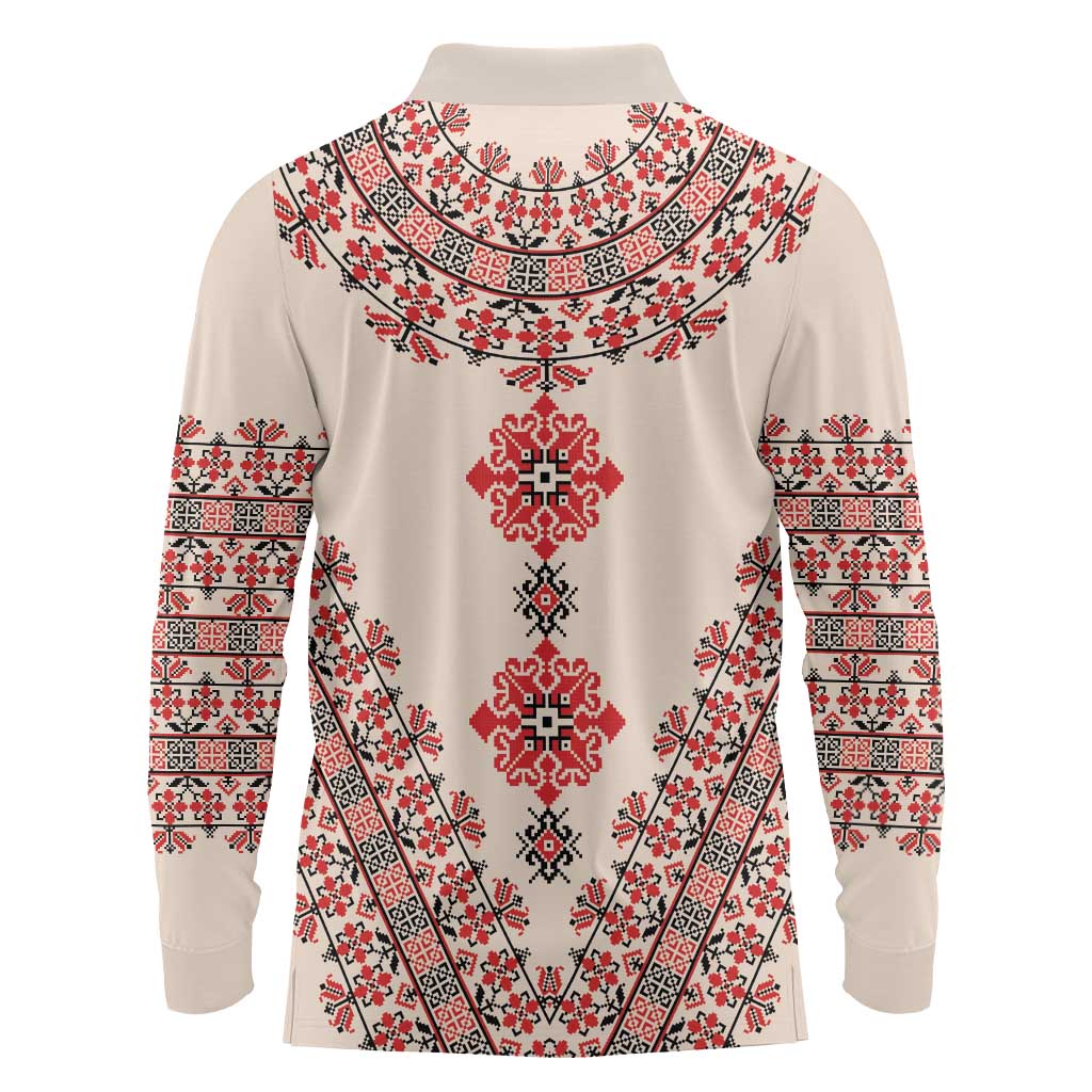 Baba Marta Day Martenitsa Long Sleeve Polo Shirt Traditional Bulgarian Embroidery