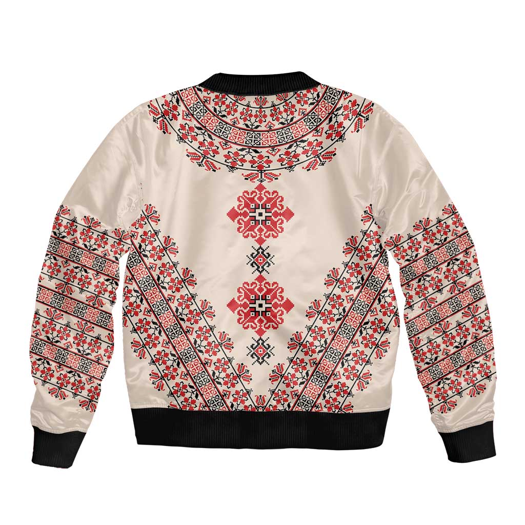 Baba Marta Day Martenitsa Sleeve Zip Bomber Jacket Traditional Bulgarian Embroidery