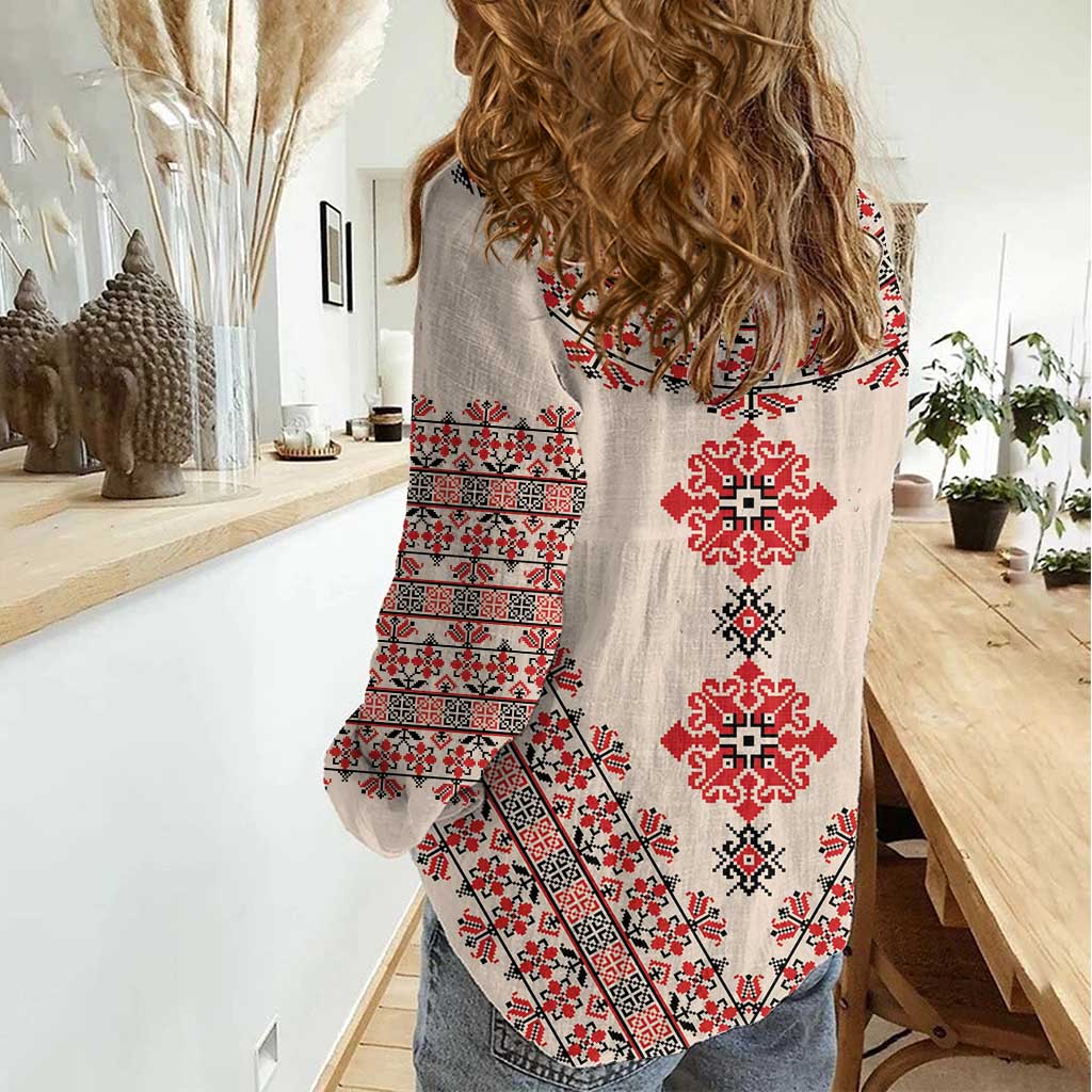Baba Marta Day Martenitsa Women Casual Shirt Traditional Bulgarian Embroidery