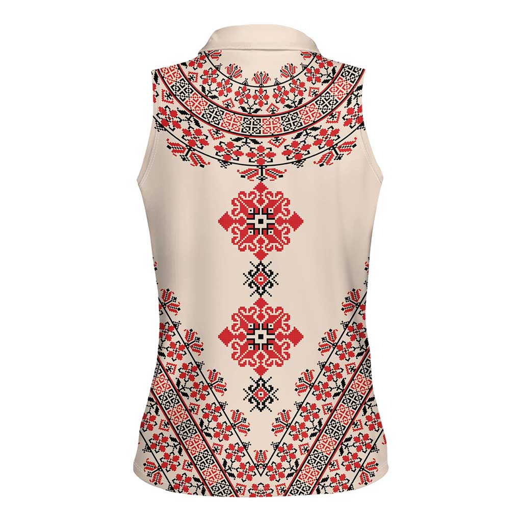 Baba Marta Day Martenitsa Women Sleeveless Polo Shirt Traditional Bulgarian Embroidery