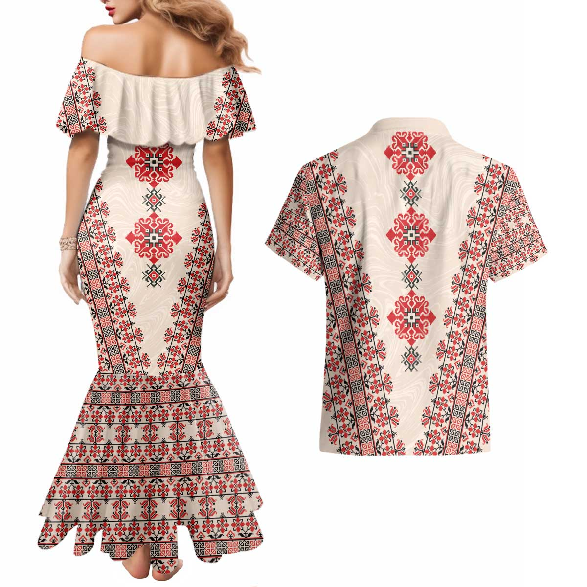 Bulgarian Martenitsa Couples Matching Mermaid Dress and Hawaiian Shirt Tradition March 1st Chestita Baba Marta