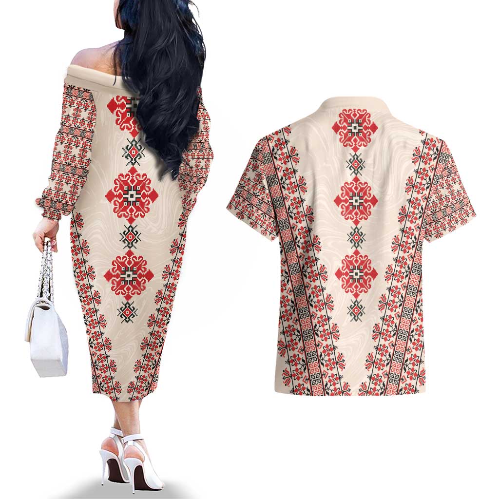 Bulgarian Martenitsa Couples Matching Off The Shoulder Long Sleeve Dress and Hawaiian Shirt Tradition March 1st Chestita Baba Marta