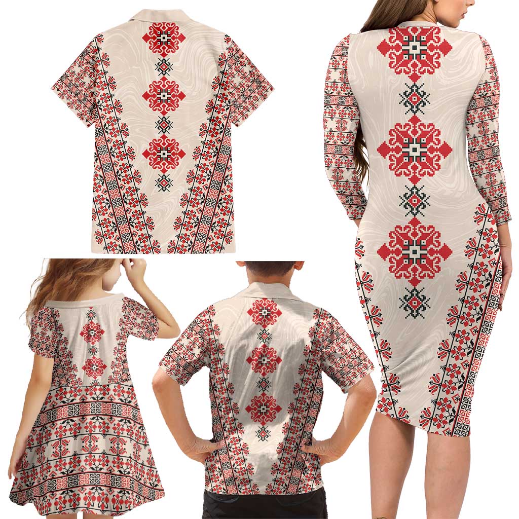 Bulgarian Martenitsa Family Matching Long Sleeve Bodycon Dress and Hawaiian Shirt Tradition March 1st Chestita Baba Marta