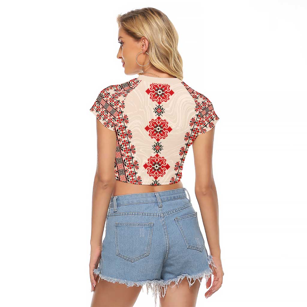 Bulgarian Martenitsa Raglan Cropped T Shirt Tradition March 1st Chestita Baba Marta