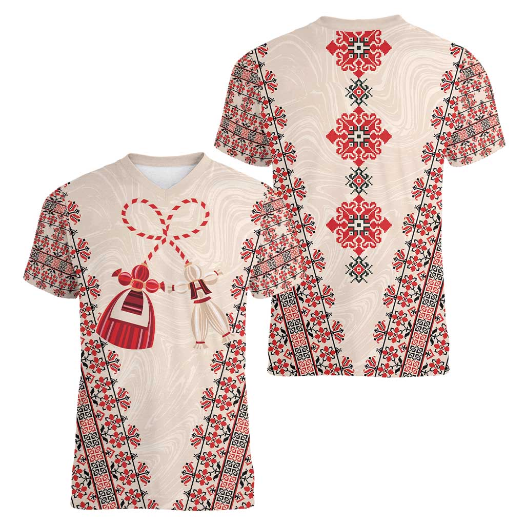 Bulgarian Martenitsa Women V-Neck T-Shirt Tradition March 1st Chestita Baba Marta